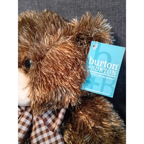 Burton & Burton Brown Fluffy Plush Stuffed Teddy Bear Plaid Bow 15" New with Tag - Picture 5 of 6